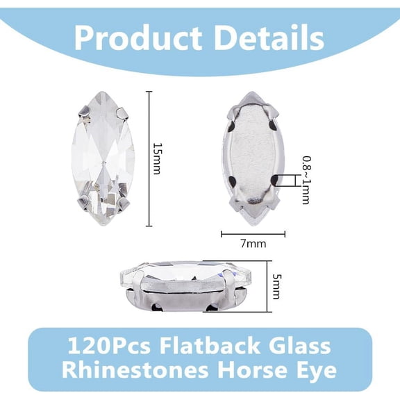 1 box 120Pcs Teardrop Sew on Rhinestones Large Flatback Claw Rhinestones Horse Eye Sewing Beads with Brass Prong Settings for Clothing Costume Shoes DIY Scrapbook Photo Album