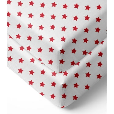 Bacati - Stars Ikat Crib/Toddler Bed Fitted Sheets 100% Cotton Muslin 2 Pack, Red