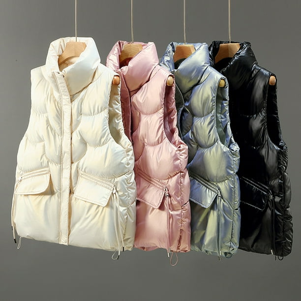 PERZOE Cotton Vest Women Cotton Vest Stand Collar Padded Flap Pocket Thick  Sleeveless Keep Warm Soft Smooth Surface Lady Winter Vest Female Clothes