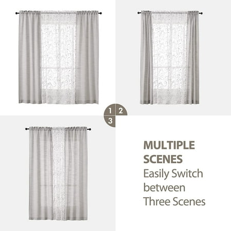 Netseng2 Embroidery Sheer Fl Curtains And 2 Burlap Privacy For Window 4 Panels Sets Living Room 108 Inches Long Light Grey W27 5xl108 Inch Each Canada Netseng2 Embroidery Sheer Fl, Grey Burlap Curtain Panels