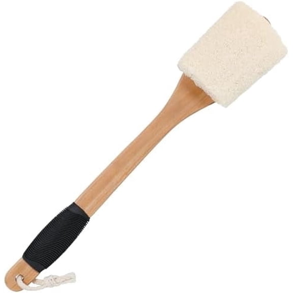 MORAVE Natural Luffa Skin Exfoliating On a Stick for Men Women Elder, Hard Loofa Sponge Body Bath Scrubber for Shower, Back Loofah Scrubber Brush with Long Handle