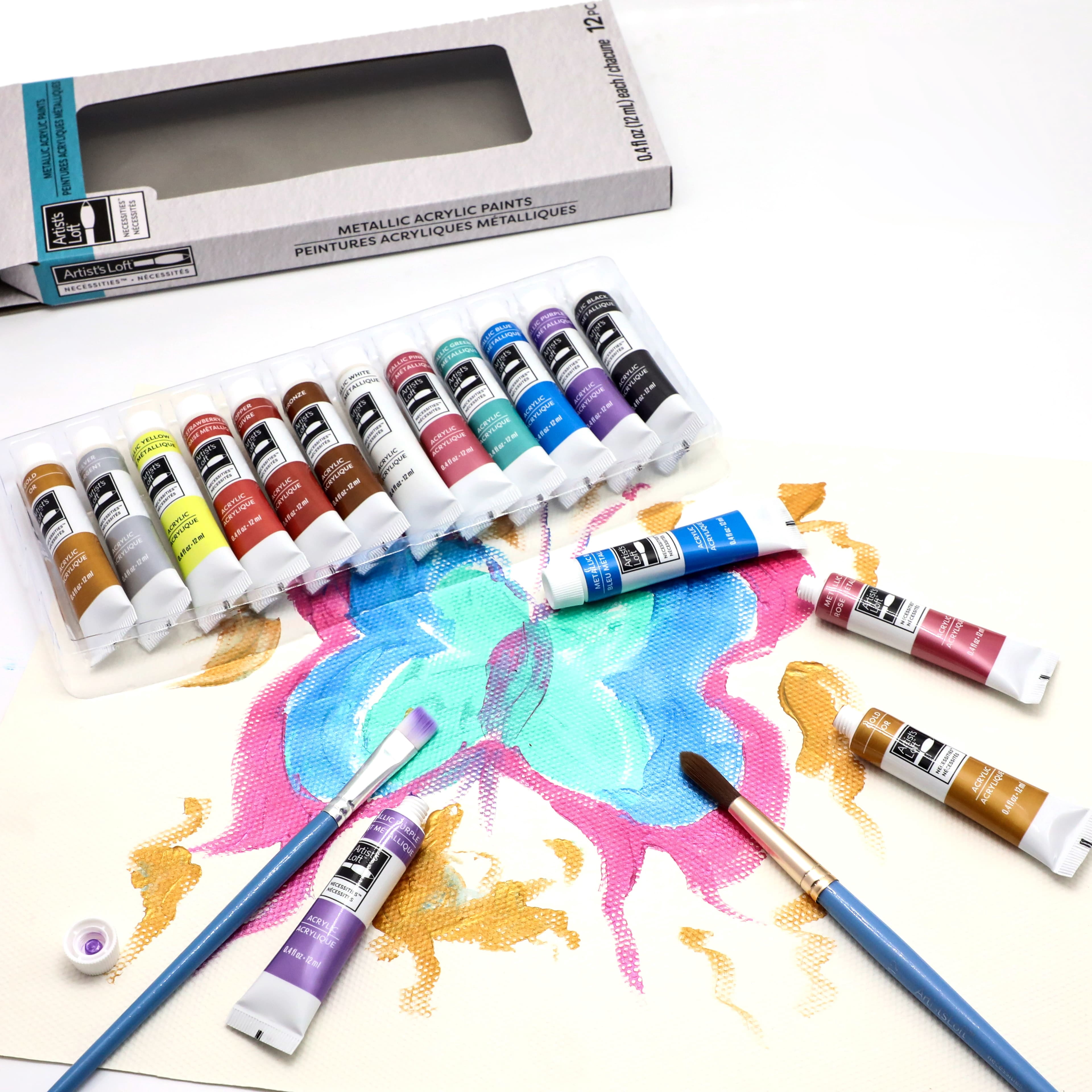 Metallic Acrylic Paints by Artist's Loft Necessities - Assorted Metallic Colors for Painting - Crafts & Mixed Media - 12 Pack