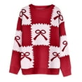 thumbnail image 5 of Womens Cute Pullover Sweaters Bow Crewneck Long Sleeve Sweater Knitwear Fall Winter Casual Tops, L Red, 5 of 6