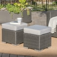 thumbnail image 6 of Malibu Outdoor 16 Inch Wicker Ottoman Seat with Water Resistant Cushion, Set of 2, Grey and Silver, 6 of 6