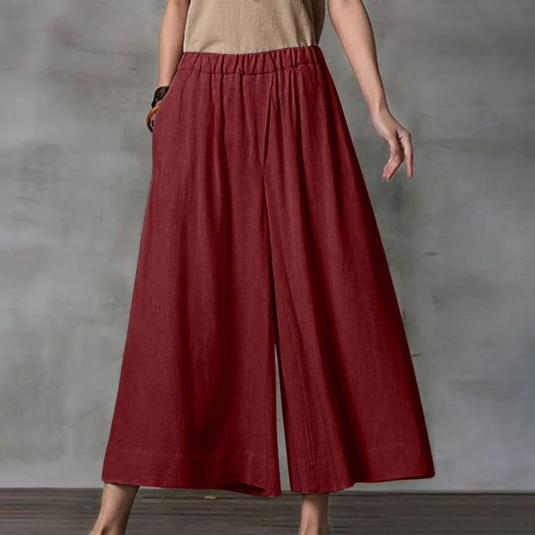CZHJS Women's Solid Color Cotton Linen Pants Clearance Fashion