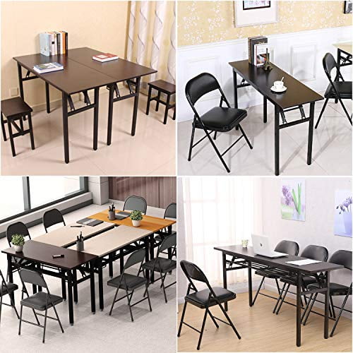 Folding Table Small Computer Desk YJHome 31.5 X 15.75 X 29 Student Study Writing Desk Latop Foldable Desk Black Portable No Assembly Required Adjustable Legs for Small Spaces Home Office School 