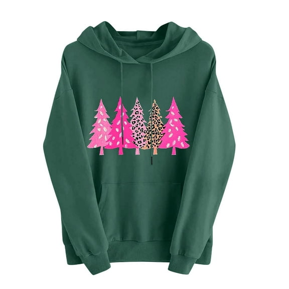Enjoytime Hoodies for Women Christmas Tree Printed Long Sleeve Sweatshirt Fall Winter Loose Casual Oversized Hoodie Green L
