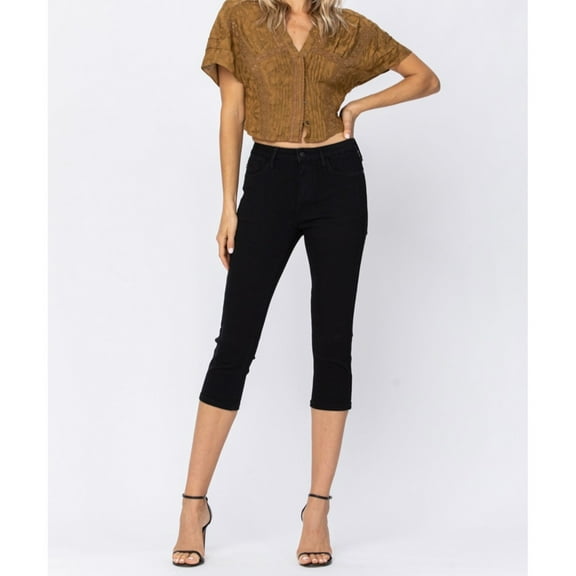 JUDY BLUE MID-RISE BLACK SKINNY CAPRI JEANS