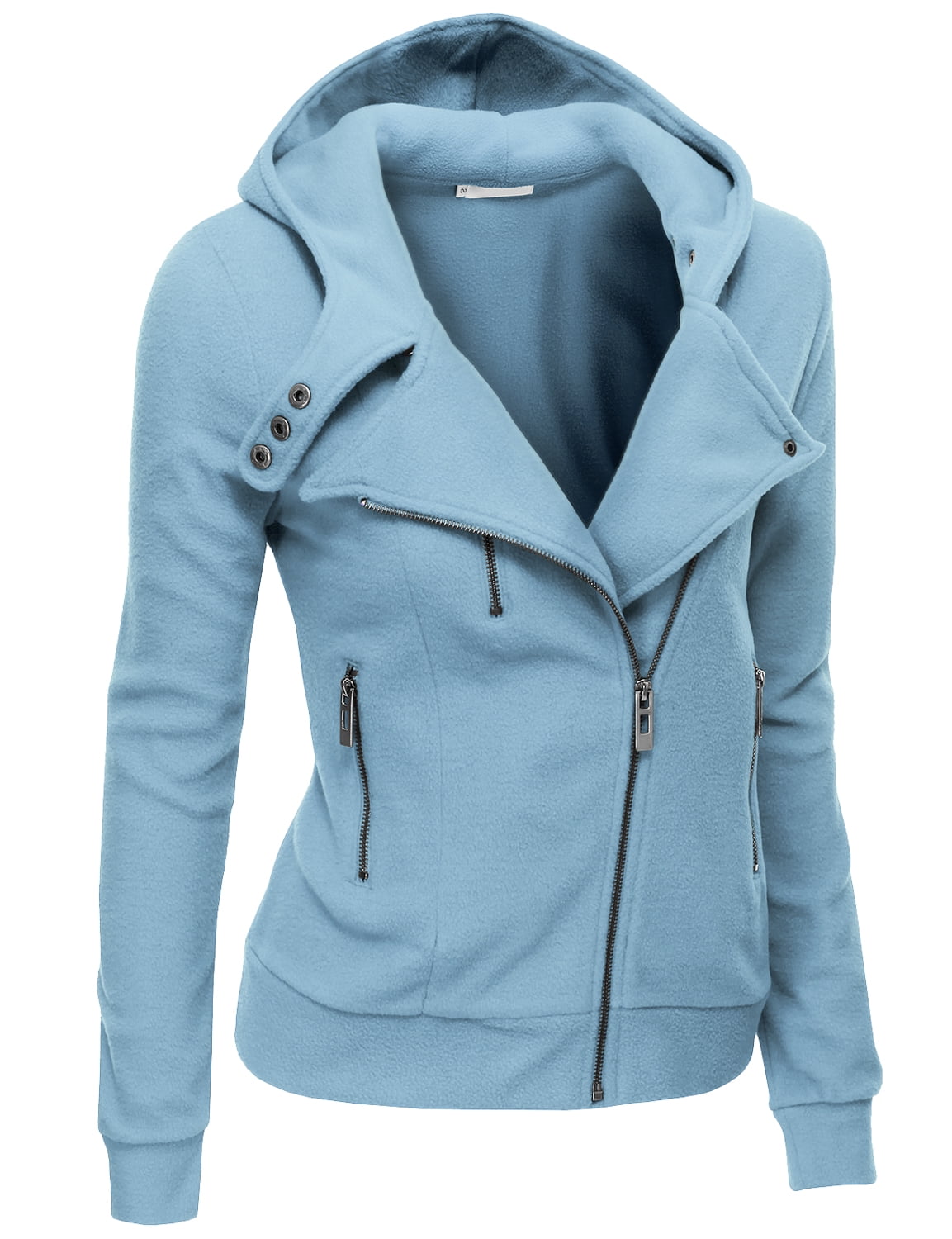 Doublju Fleece Zip-Up High Neck Jacket for Women with Plus Size