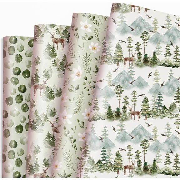 Gift Wrapping Paper Roll 58" x 23", Printed Gift Wrap, Easy Cut & Fold, Durable Paper for Birthday, Holiday, Party and DIY Crafts,4 Rolls