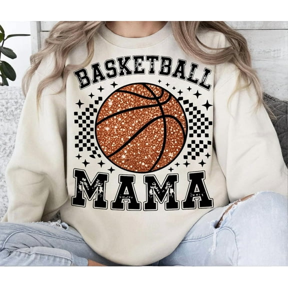 Glitter Basketball Mama , Checkered Sports Mom Design TSHIRT All Size S-5XL