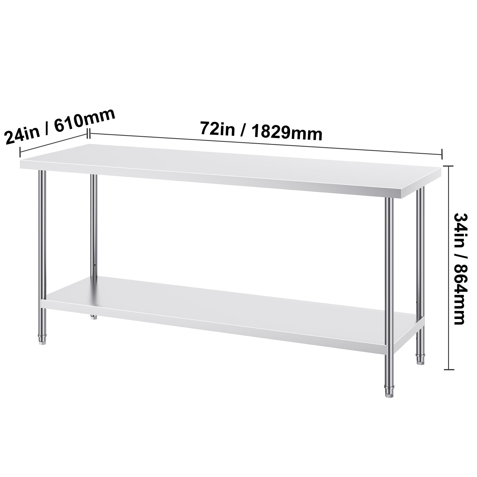 KFFKFF Metal Preparation Table, Dimensions 24 x 72 x 34 Inches, Supports Up to 880 lbs, Durable Stainless Steel Construction, Features 3 Height Settings, Ideal for and Outdoor Areas