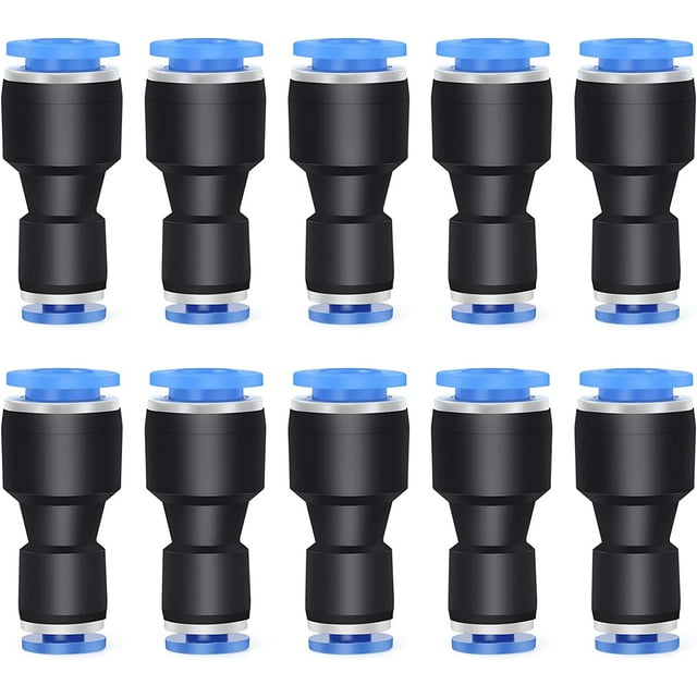 Juego de reductores rectos de 8 mm de diámetro exterior a 6 mm de diámetro exterior, 10 piezas: unión de conexión de tubos neumáticos para conectar tuberías, ideal para aplicaciones de