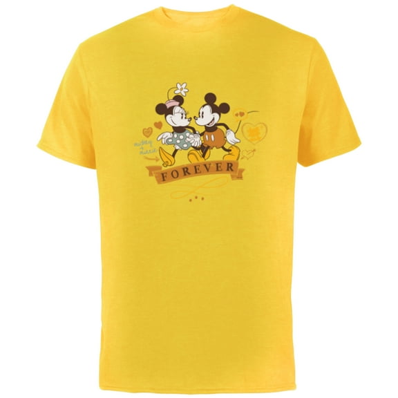 Disney Mickey   Minnie Forever Love Stroll Valentine’s Day - Short Sleeve Cotton T-Shirt for Adults - Customized-Yellow