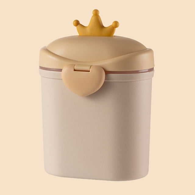 Contenedor portátil para leche en polvo para bebé, diseño de corona de dibujos animados, doble capa, para almacenar aperitivos y frutas, gran capacidad, amarillo, 800 ml, 21 cm