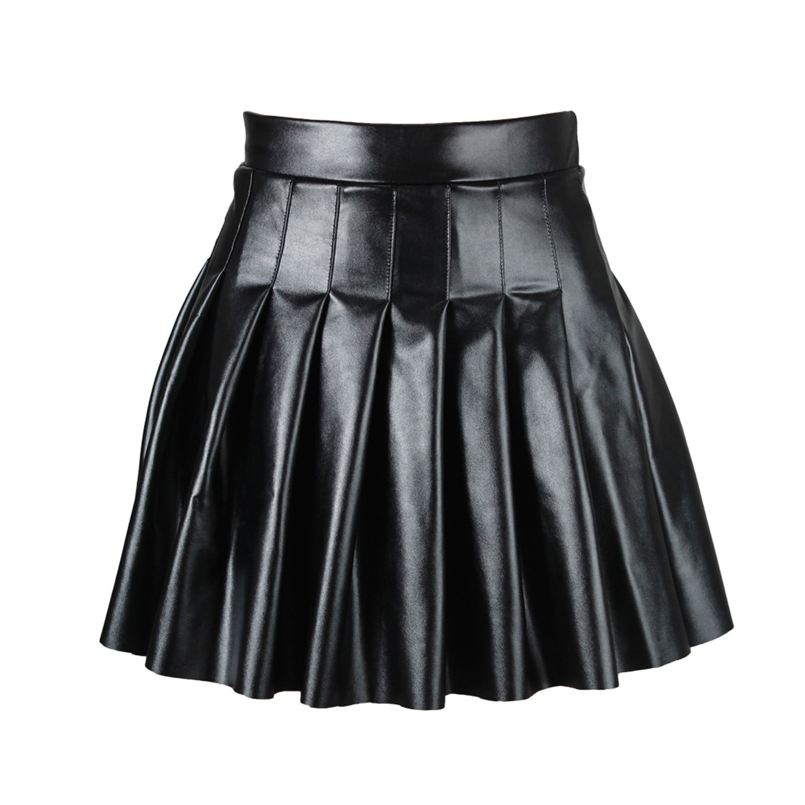 Kcocoo Women's High Waist Pleated Solid Short Skirt Elegant Leather ...