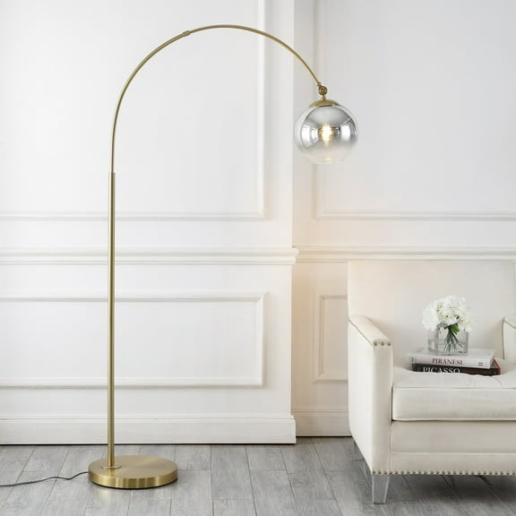JONATHAN Y Nora 71" Coastal Vintage Iron LED Floor Lamp, Brass Gold/White, JYL3089A