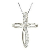 SEVEN SEAS JEWELERS Swirl Diamond Cross Pendant Necklace in 14k White Gold (0.10ct)