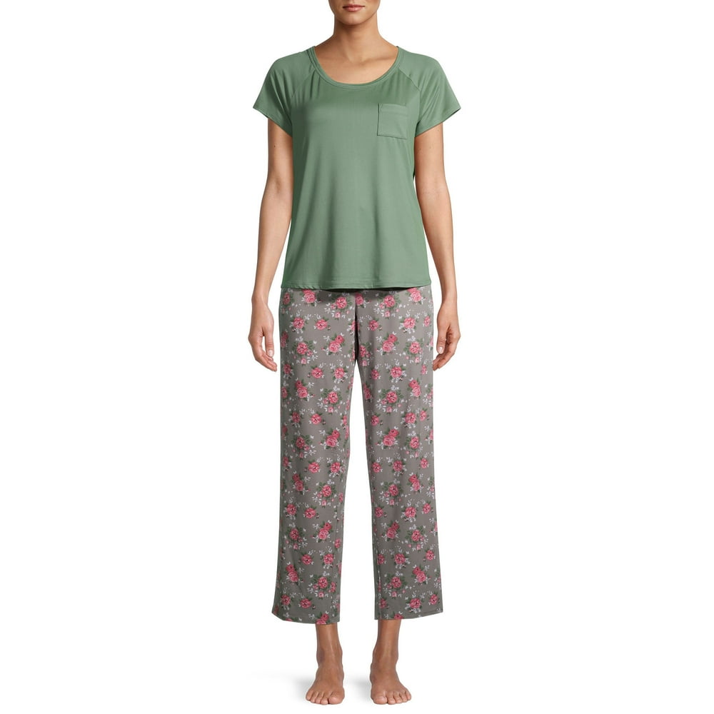 Hanes - Hanes Women's Short Sleeve Tee Pajama Pant Set - Walmart.com