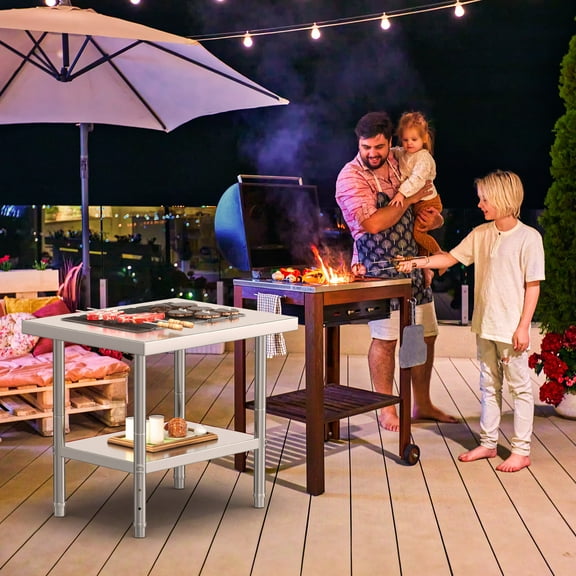 Dextrus Stainless Steel Work Table, 30" x 24" Prep Surface with 2 Metal Shelves, Versatile for Home Kitchen, Restaurant, Garage, Warehouse, and Outdoor Use