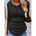 thumbnail image 2 of Womens Long Sleeve Shirts V Neck Ribbed Knit Slim Fit Light-Weight Sweater Fall Dressy Casual Tops Black XXL, 2 of 6