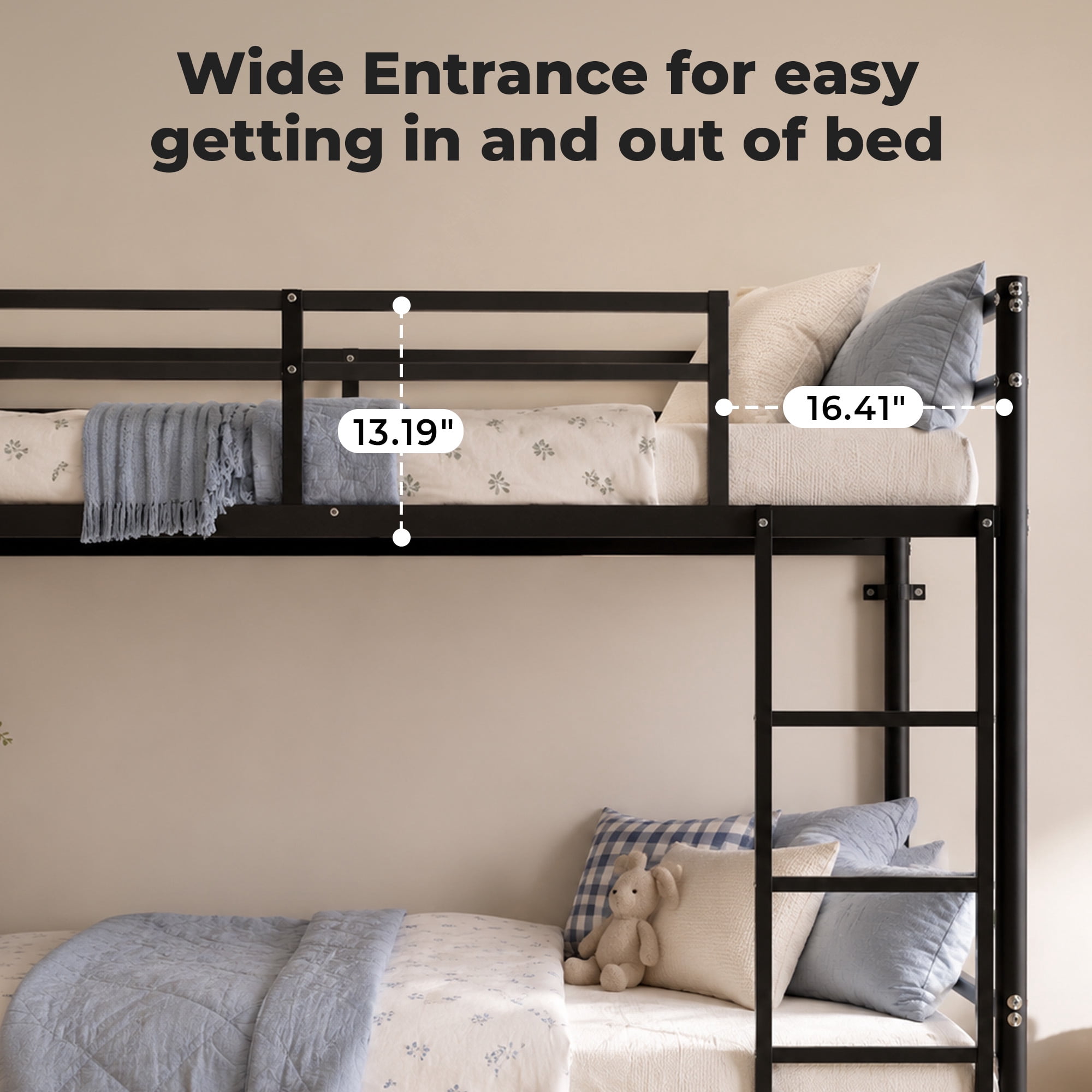 Alvantor Bunk Bed Twin over Twin, Metal Bunk Bed for Kids with Ladder and Anti-tip Bracket Black