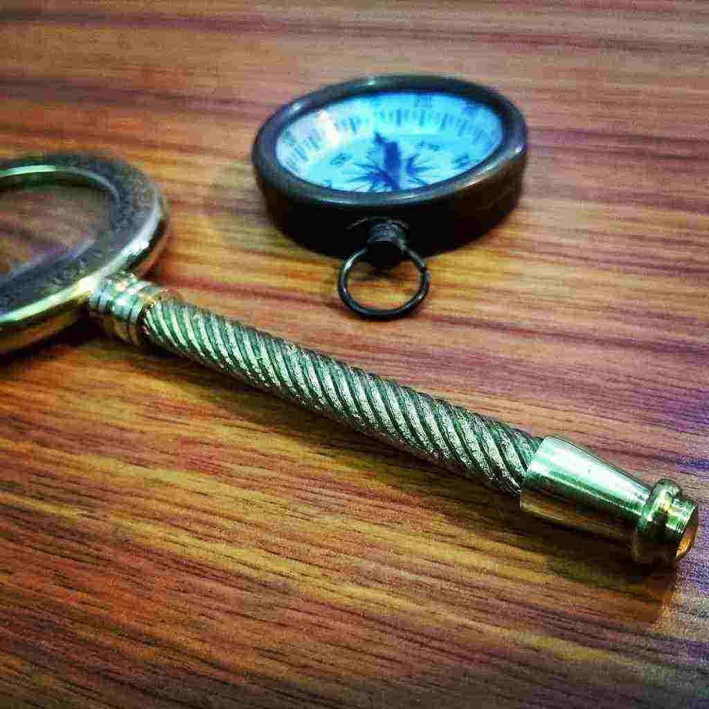 Brass Magnifying Glass Magnifier Antique Compass Collectible