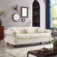 thumbnail image 2 of FFH Faux Leather Sofa with Storage Function - 85.8 Inch Sofa with Tufted Back - Leather Coach for Living Room with 3 Throw Pillows - Living Room Couch - Vintage Faux Leather in White, 2 of 9