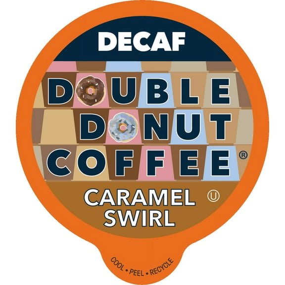 Caramel Swirl Medium Roast Decaf Flavored Coffee Pods for Keurig K Cups Makers from Double Donut, 24 Count