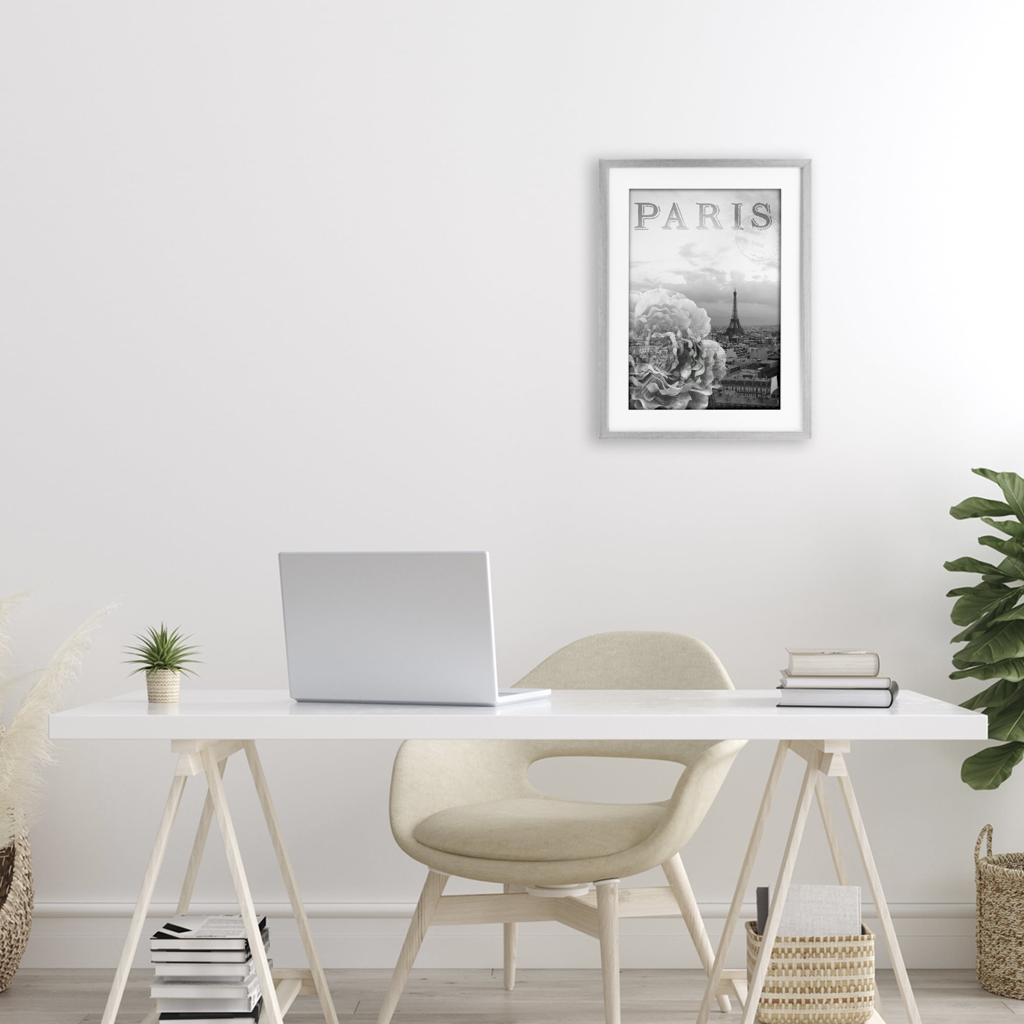 Stupell Industries Paris Postcard in Monochrome Gray Framed Print Under Glass, design by Emily Navas