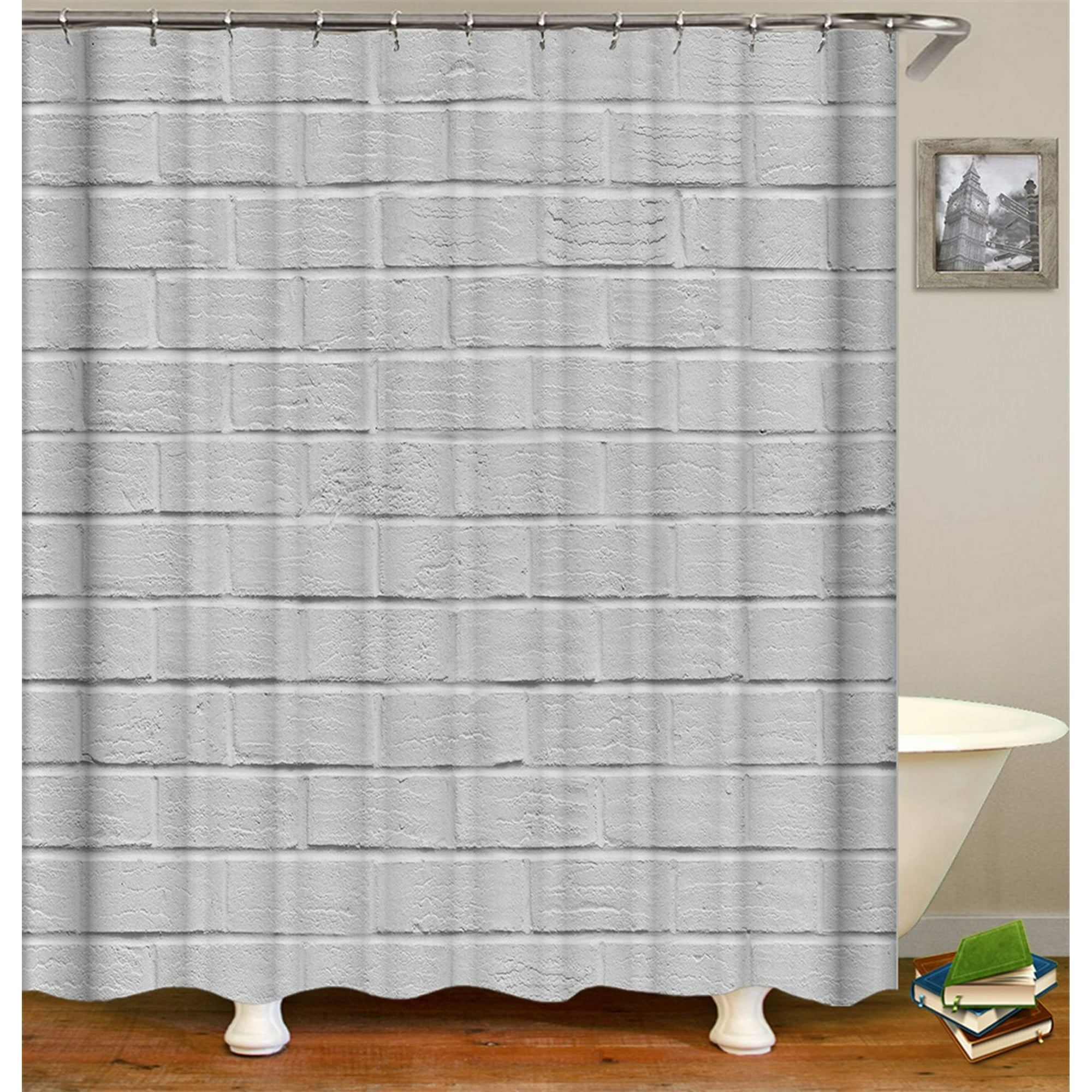 Shower Curtain Set With Hooks Grey Old, Brick Pattern Shower Curtain