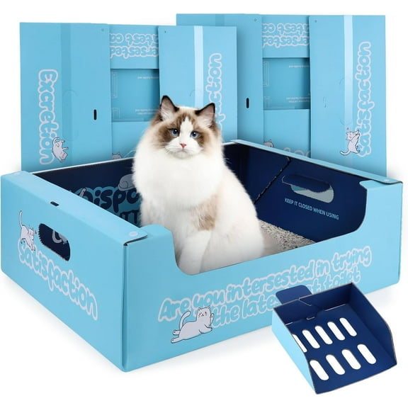 3 PCS Disposable Litter Boxes for Cats, 17.1x13.2x5.7 in Cat Litter Box with Disposable Cat Litter Scoop, Portable Waterproof Travel Litter Box for Cats