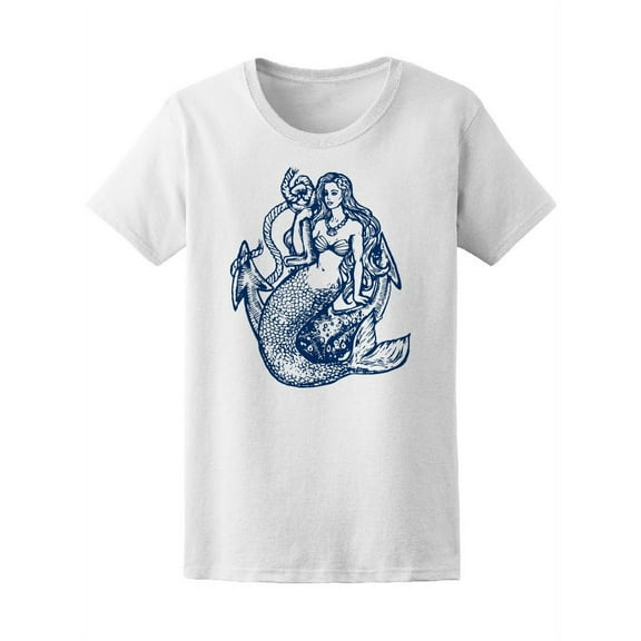 Mermaid Anchor Tattoo Doodle T-Shirt Women -Image by Shutterstock, Female XX-Large