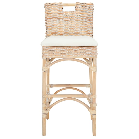 SAFAVIEH Fremont Round Rattan Bar Stool, White