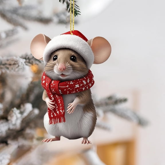 Deeceymbur Mouse Christmas Ornament Flat Decoration for Tree and Car Hanging Holiday Gift Idea Festive Home Decor Easy to Install Lightweight Design Seasonal Celebration