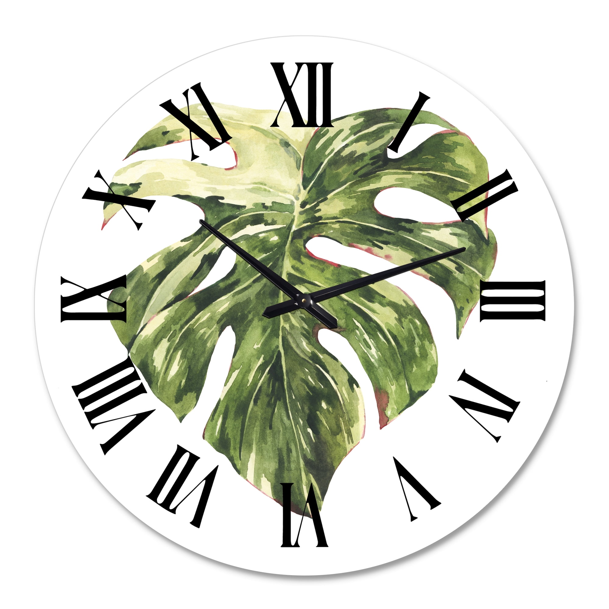 Designart 'Tropical Green Leaves In Summer Times Iii' Tropical Wall Clock