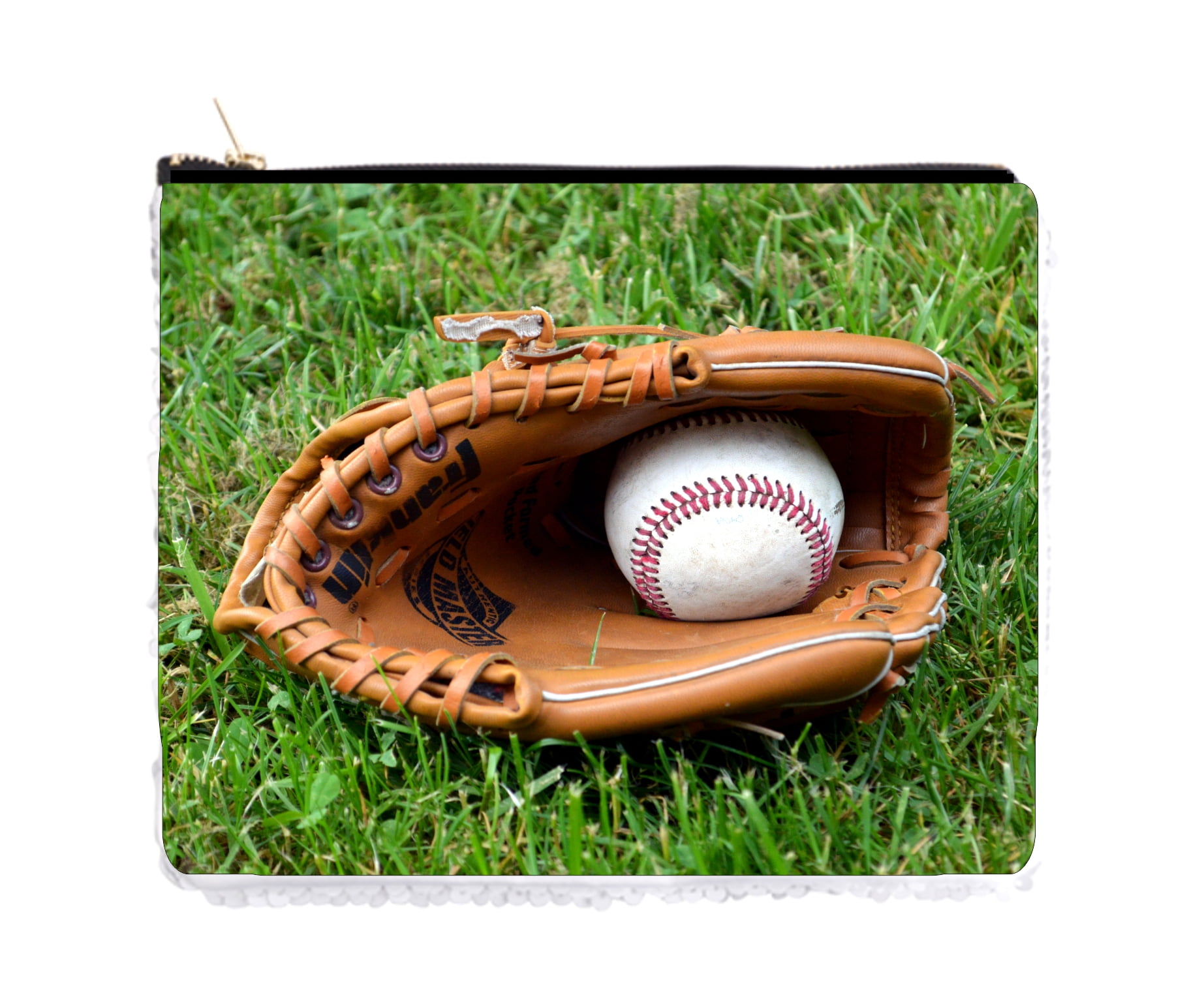 Sports Baseball in Mitt Sequin Holder Pouch Red / Silver