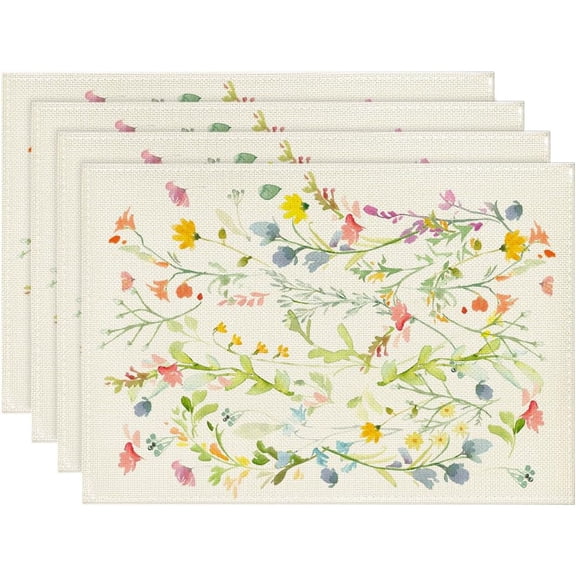 Wildflowers Bloom Flowers Spring Placemats Set of 4, 12x18 Inch Seasonal Summer Floral Table Mats for Party Kitchen Dining Decoration
