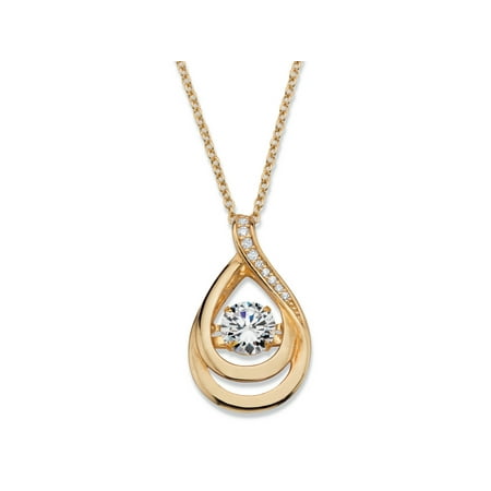 Gold Over Sterling Pendant - 1.04 TCW CZ in Motion Cubic Zirconia Double Teardrop Pendant Necklace in 14k Gold over Sterling Silver 18