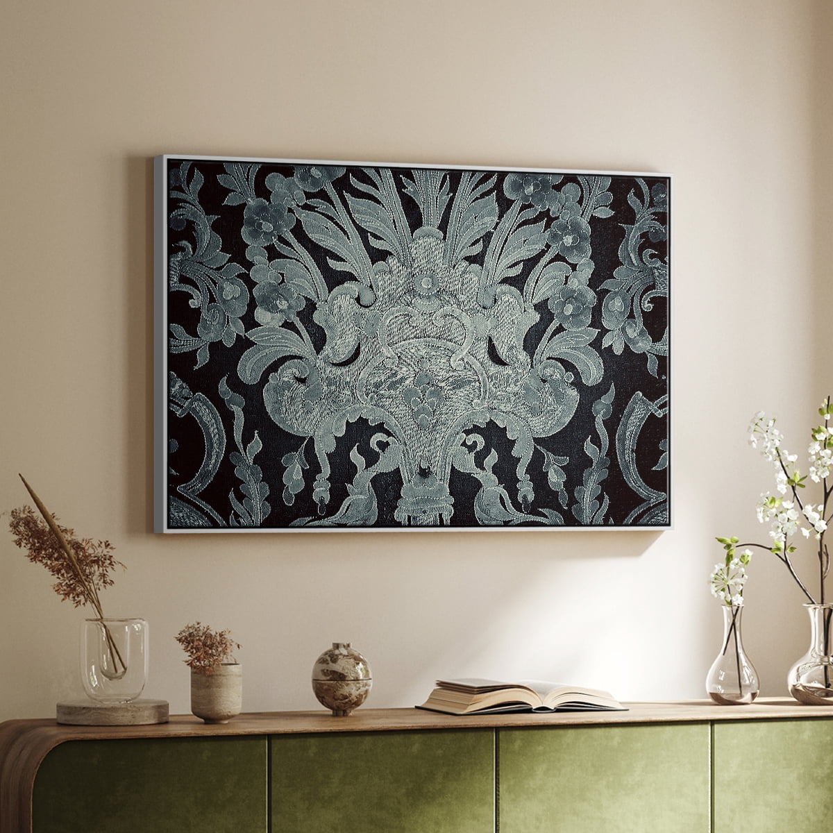 Vintage Abstract Print-XXVI Framed in White Wood Gallery Wrapped Canvas 27 in. x 41 in.