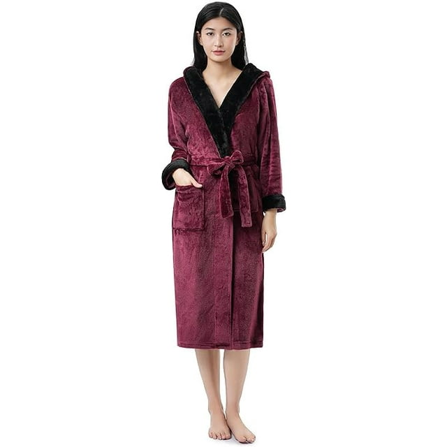 Sunny Forest Robe à Capuchon Mi-Mollet à Motif de Vignoble Charmant - Bordeaux avec Garniture Noire (CA/US, Alpha, XX-Grand, 3X-Grand, Régulier, Régulier, Bordeaux/noir)