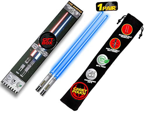 Lightsaber Chopsticks Glowing Dark In the Night Luminous Healthy and Eco-friendly Reusable Chopsticks Chinese Tableware Washable for Chinese/Japanese 1 Pair LED Light Up Chopsticks blue