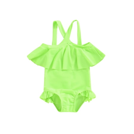

Toddler Baby Girl One Piece Swimsuit Ruffle Sleeveless Shiny Bathing Suit Fashion Kids Bikini Tankini