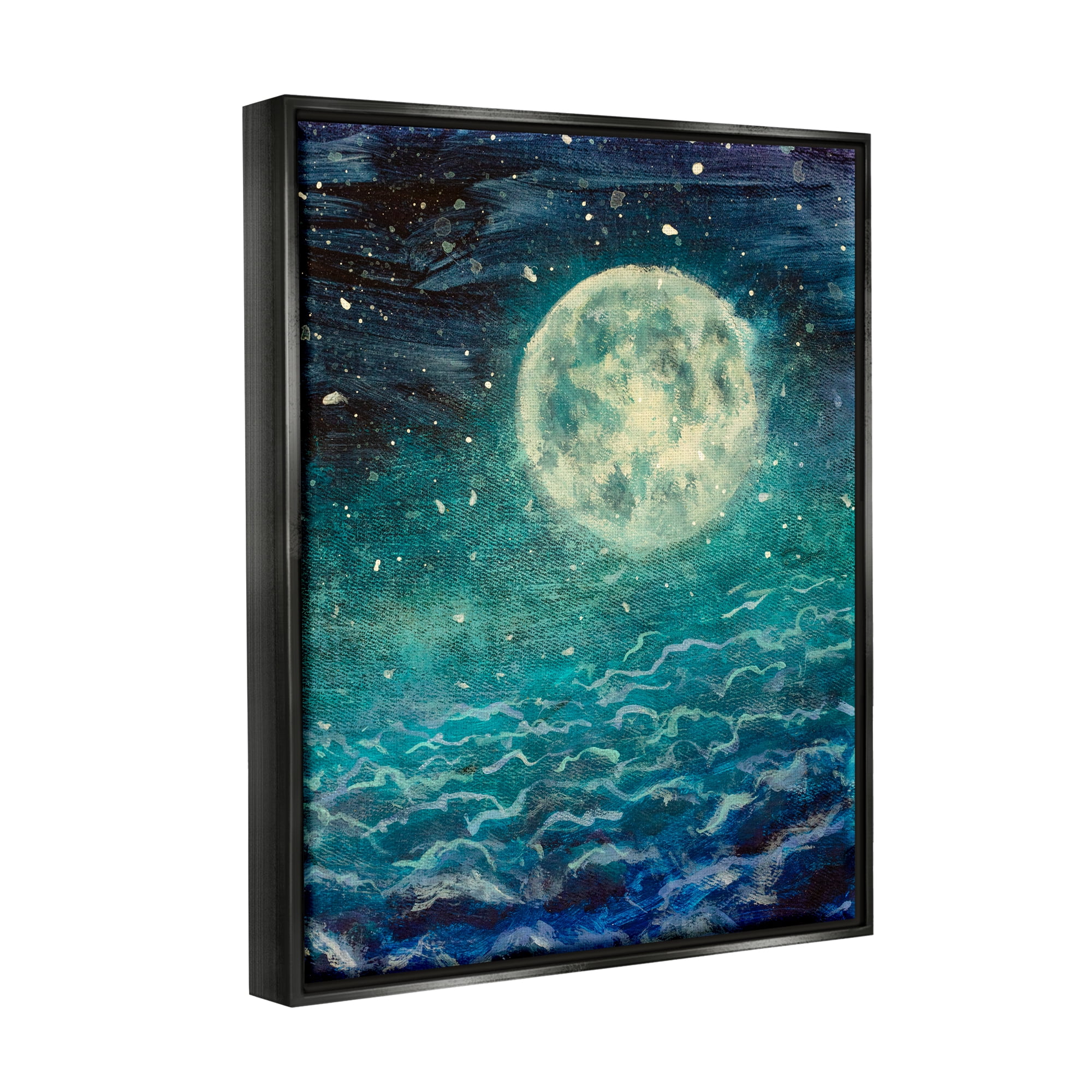 Stupell Industries Surreal Moon & Clouds Nature Painting Black Floater Framed Art Print Wall Art, 17 x 21