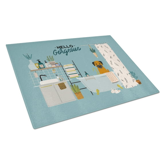 Carolines Treasures CK7461LCB Border Terrier in Bathtub Glass Cutting Board Large 12H x 16W multicolor