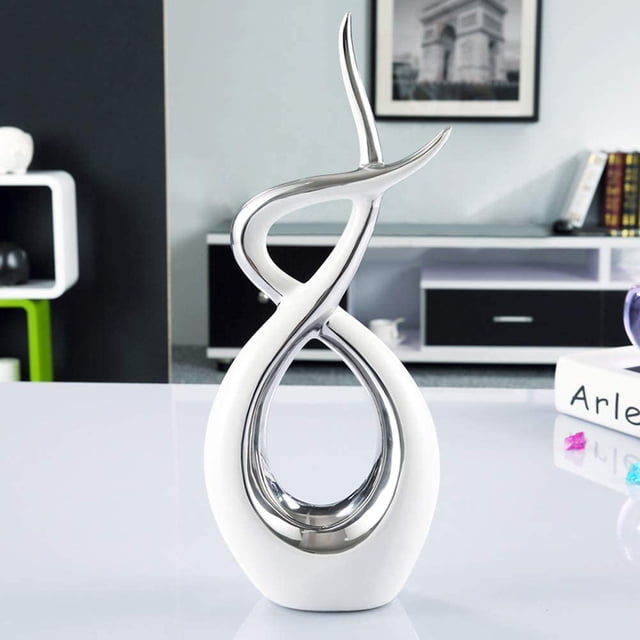 Objeto decorativo de cerámica plata, escultura de decoración de mesa de cerámica, sala de estar decoración moderna artesanía abstracta wdede, objetos decorativos en espiral con estilo B JFHHH pequeña