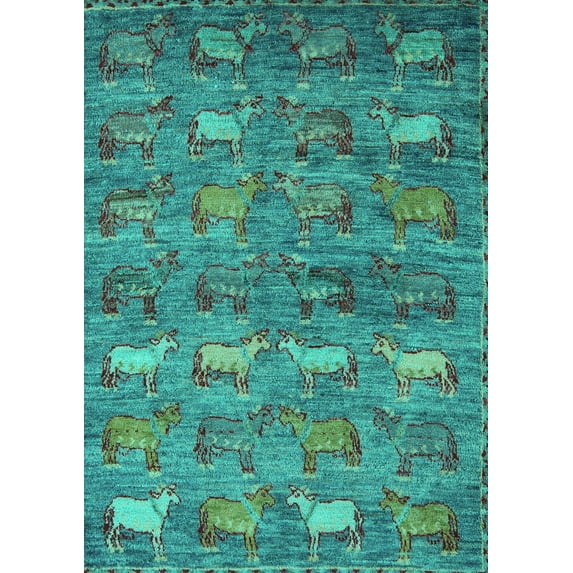 Ahgly Company Indoor Rectangle Abstract Turquoise Blue Modern Area Rugs, 8' x 10'