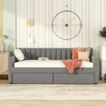 thumbnail image 2 of Twin Size Upholstered Daybed with 2 Drawers, Velvet Tufted Sofa bed with Padded Backrest & Arms, Wooden bed Frame with Slats Support for Bedroom,Living Room, Gray, 2 of 7