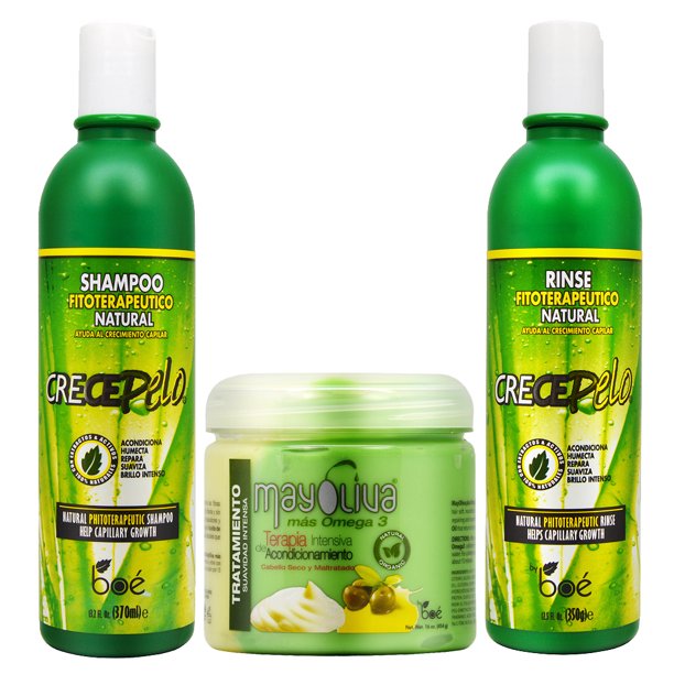 BOE Crece Pelo Shampoo + Rinse 12.5oz + Mayolivia 16oz