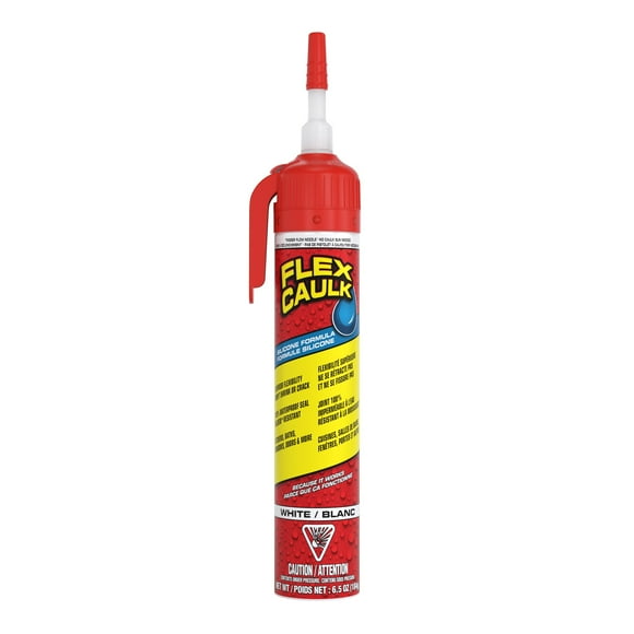 Flex Caulk, Silicone, Waterproof & Weatherproof Sealant, Strong, Indoor, Outdoor, Bath, Kitchen, Shower, Sink, Window, Baseboards, Door, RV, Roof, Wood, Glass, Tile, Marine, White, 6.5 oz